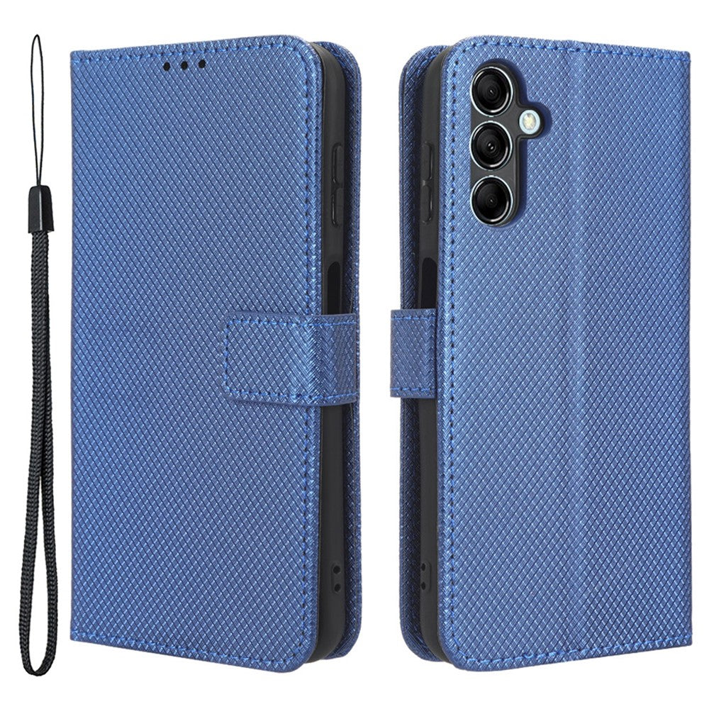 For Samsung Galaxy M14 5G Phone Leather Case Diamond Texture Stand Wallet Cell Phone Cover - Blue