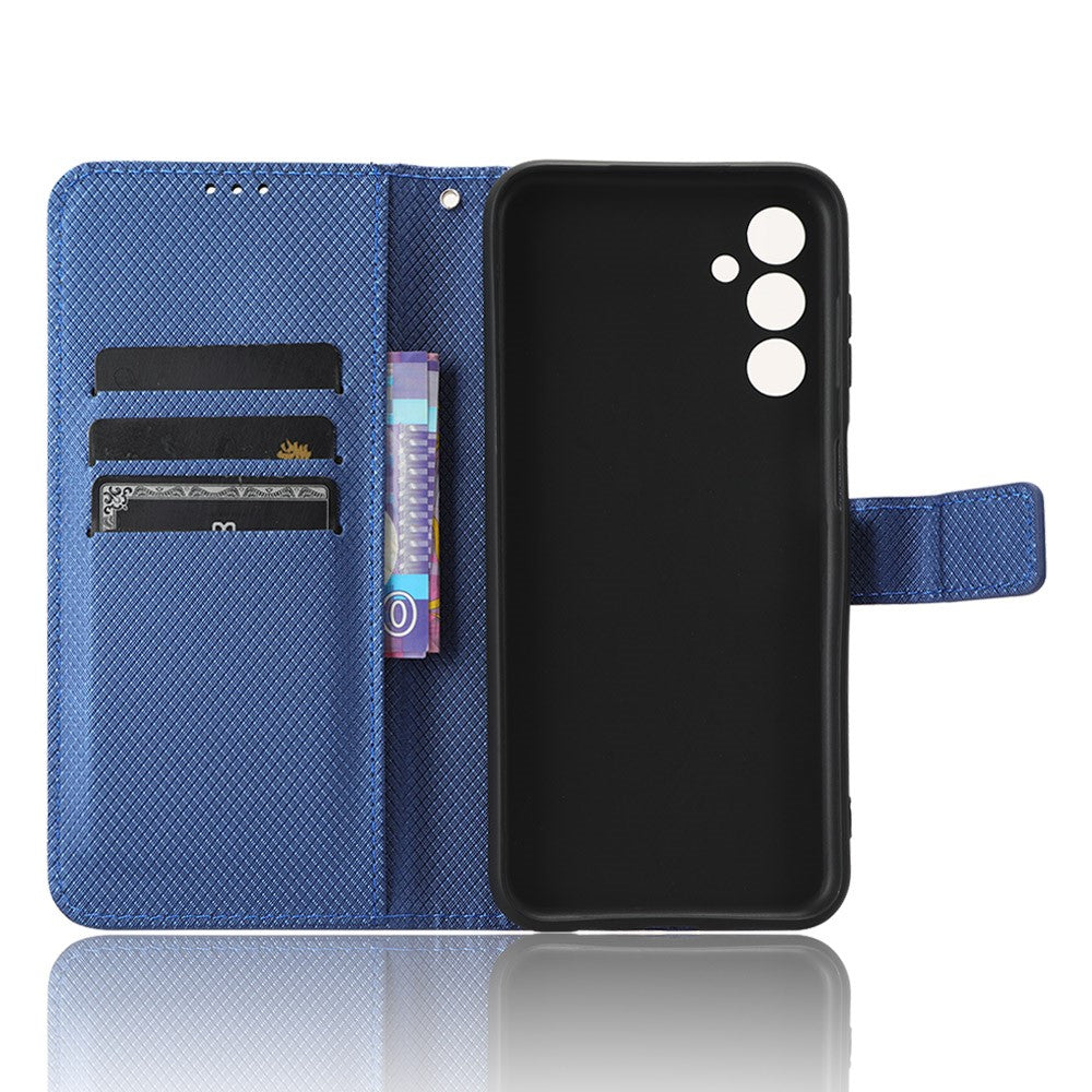 For Samsung Galaxy M14 5G Phone Leather Case Diamond Texture Stand Wallet Cell Phone Cover - Blue