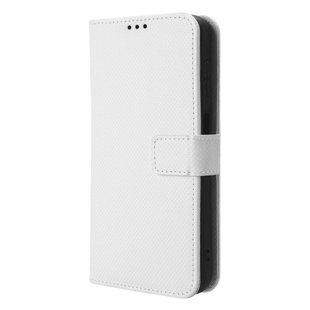 For Samsung Galaxy M14 5G Phone Leather Case Diamond Texture Stand Wallet Cell Phone Cover - White
