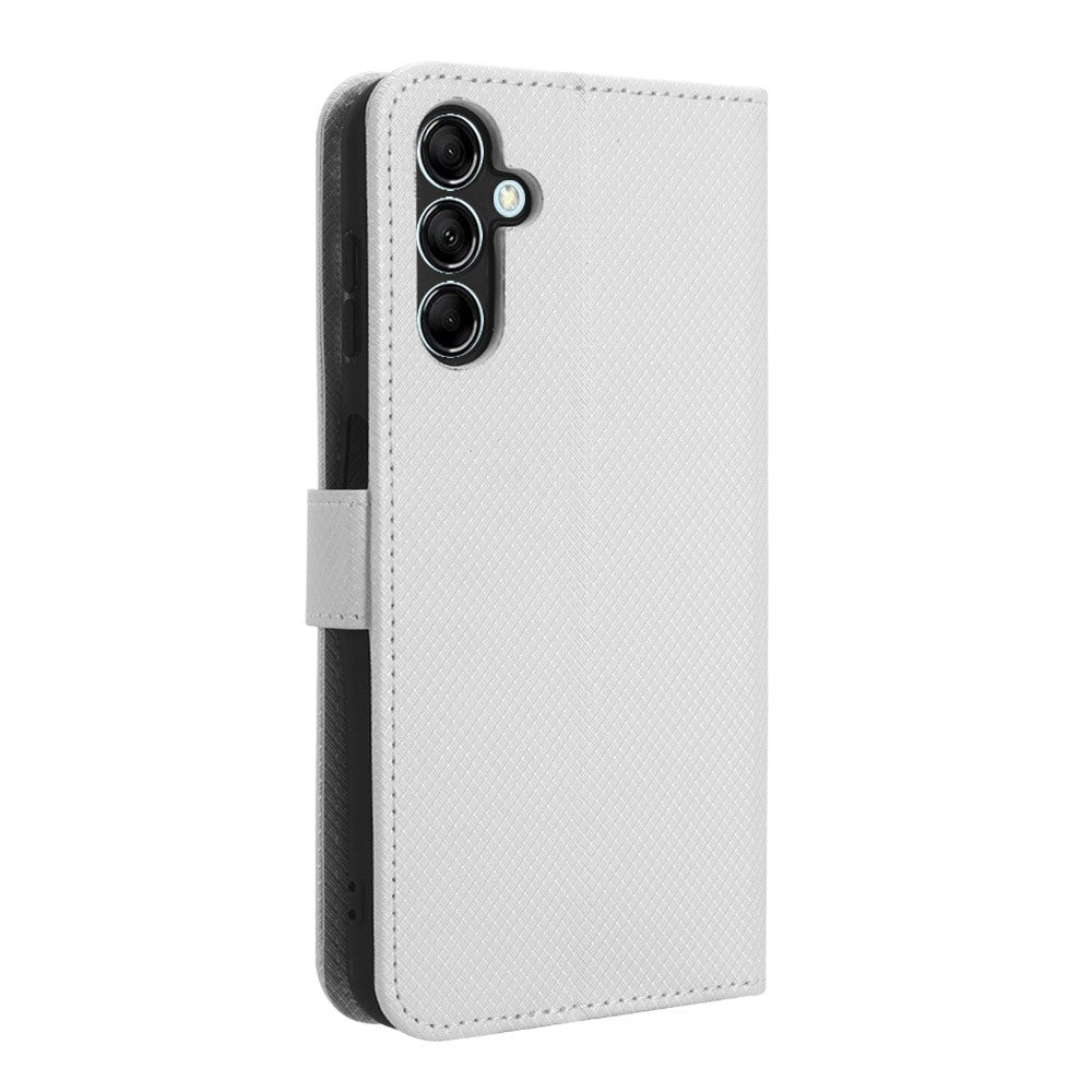 For Samsung Galaxy M14 5G Phone Leather Case Diamond Texture Stand Wallet Cell Phone Cover - White