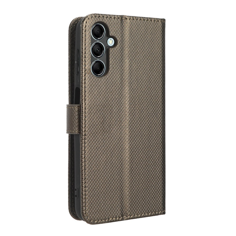 For Samsung Galaxy M14 5G Phone Leather Case Diamond Texture Stand Wallet Cell Phone Cover - Brown