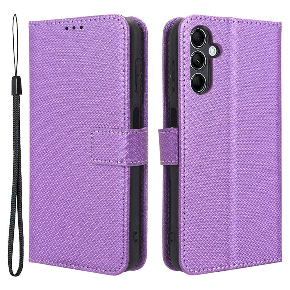 For Samsung Galaxy M14 5G Phone Leather Case Diamond Texture Stand Wallet Cell Phone Cover - Purple