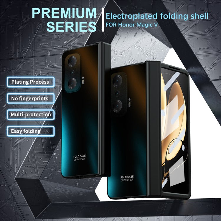 Fall-proof Phone Case for Honor Magic V Hard PC Protective Phone Shell Cover with Screen Film - Blue