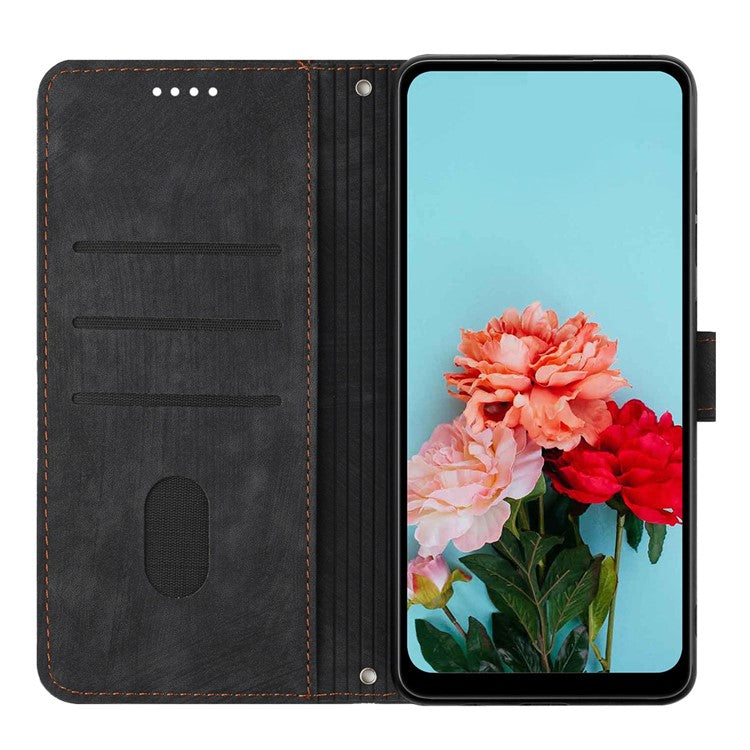 Leather Case for Oppo A57 (2022) 5G / 4G / A77 5G / Realme V23 5G Wallet Stand Phone Shell Lines Imprint Cover - Black