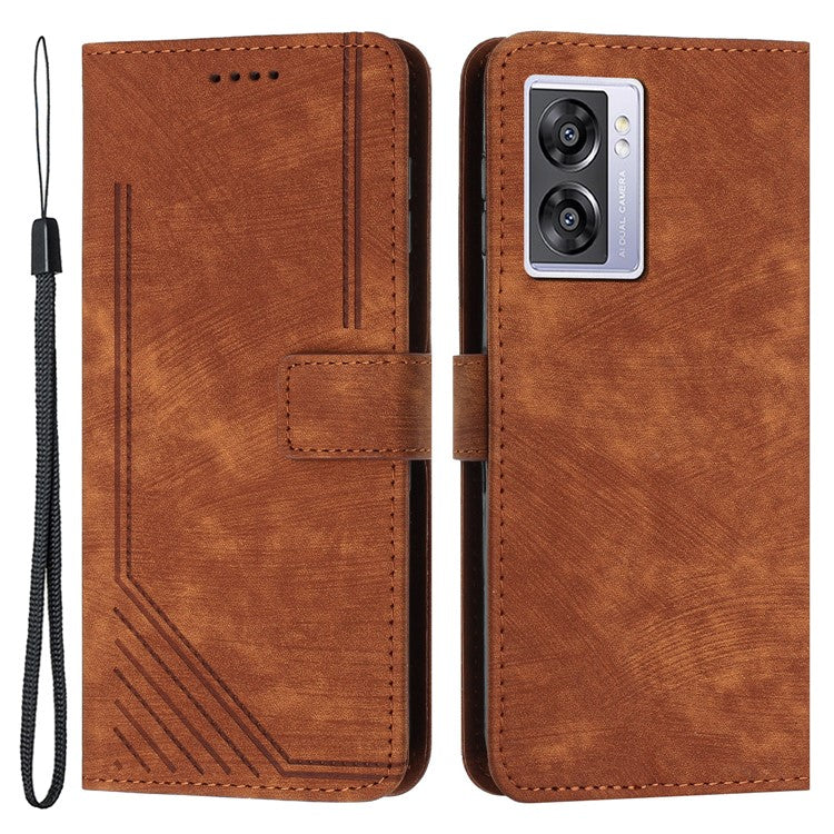 Leather Case for Oppo A57 (2022) 5G / 4G / A77 5G / Realme V23 5G Wallet Stand Phone Shell Lines Imprint Cover - Brown