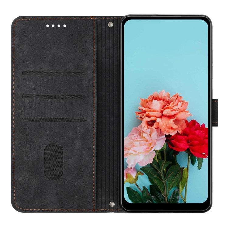 For OnePlus Ace Pro 5G / 10T 5G Wallet Phone Stand Case Lines Imprinted PU Leather Cover with Straps - Black