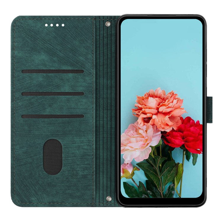 For OnePlus Ace Pro 5G / 10T 5G Wallet Phone Stand Case Lines Imprinted PU Leather Cover with Straps - Green