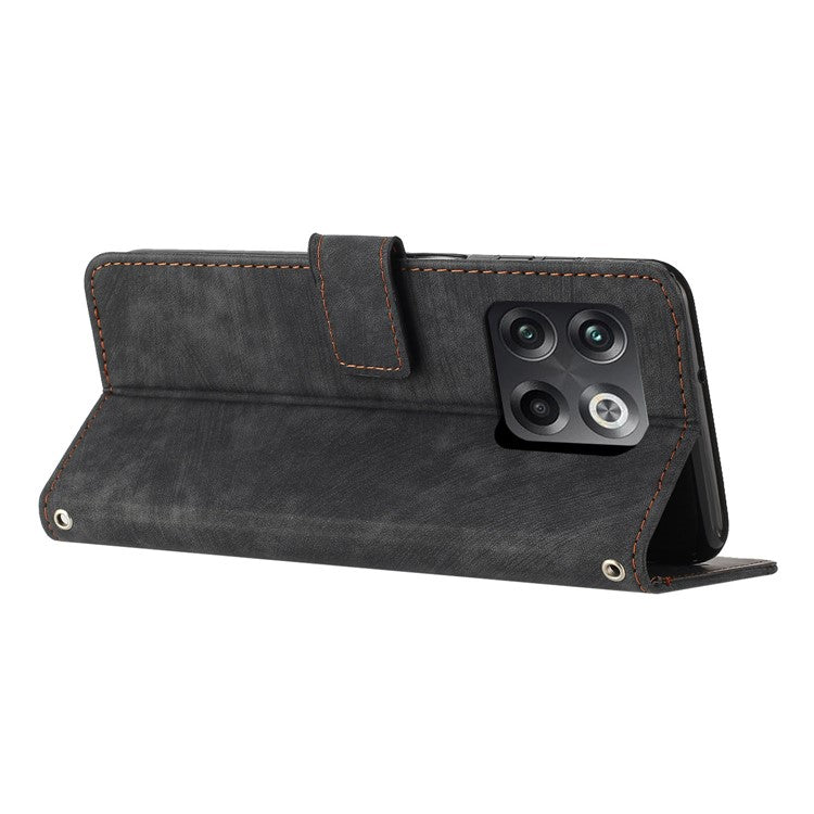 For OnePlus Ace Pro 5G / 10T 5G Imprinted Lines PU Leather Phone Cover Flip Stand Wallet Skin-touch Phone Case - Black