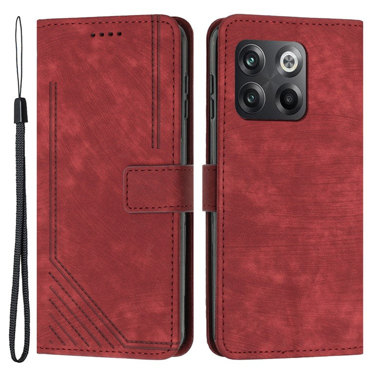 For OnePlus Ace Pro 5G / 10T 5G Imprinted Lines PU Leather Phone Cover Flip Stand Wallet Skin-touch Phone Case - Red