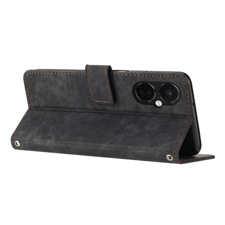 Flip Stand Phone Case for OnePlus Nord CE3 5G , Imprint Lines PU Leather Skin-touch Phone Cover Wallet - Black