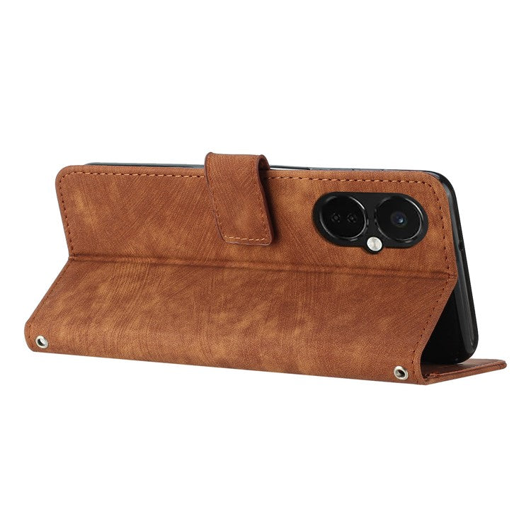 Flip Stand Phone Case for OnePlus Nord CE3 5G , Imprint Lines PU Leather Skin-touch Phone Cover Wallet - Brown