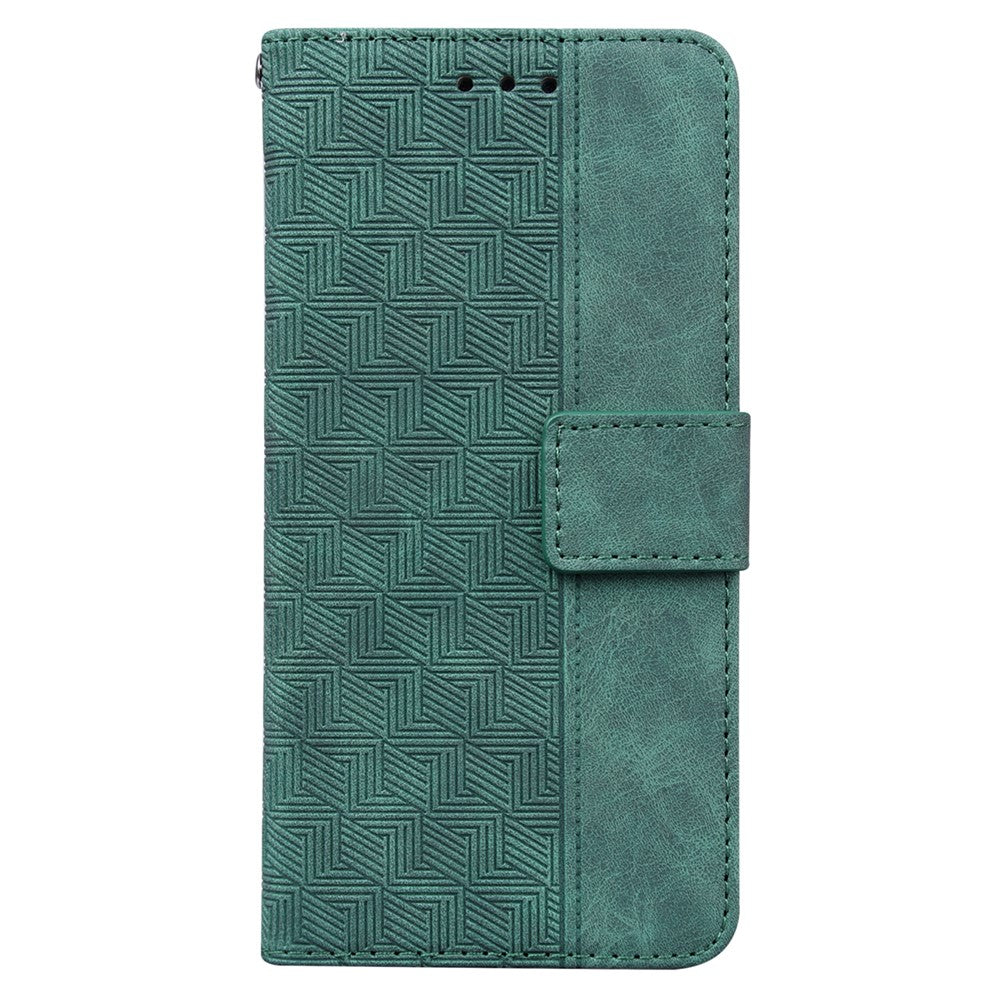 For Samsung Galaxy M14 5G Phone Case PU Leather Wallet Stand Geometry Pattern Imprinted Cover - Green
