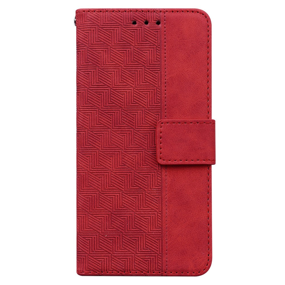 For Samsung Galaxy M14 5G Phone Case PU Leather Wallet Stand Geometry Pattern Imprinted Cover - Red