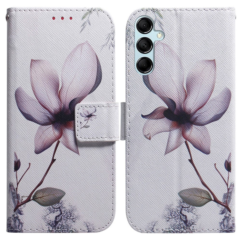For Samsung Galaxy M14 5G Wallet Stand Pattern Printing Phone Case PU Leather Shockproof Cover Shell - Pink Flower
