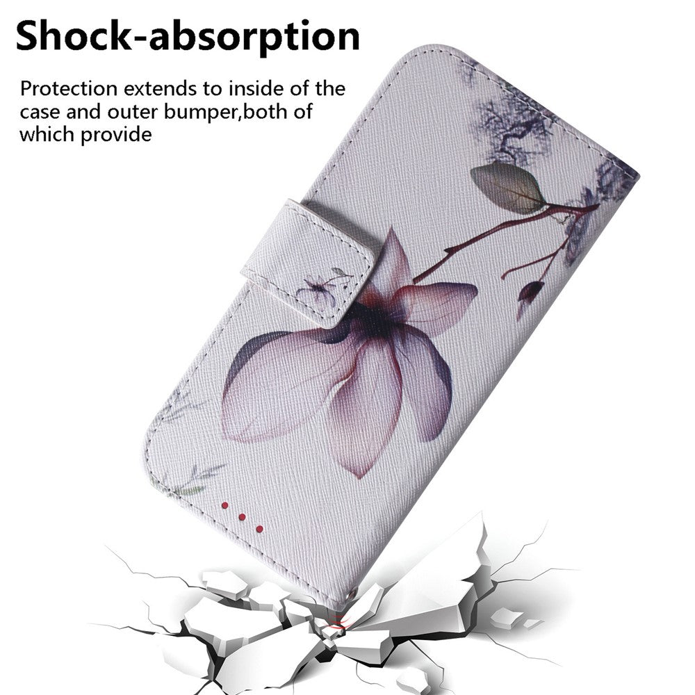 For Samsung Galaxy M14 5G Wallet Stand Pattern Printing Phone Case PU Leather Shockproof Cover Shell - Pink Flower