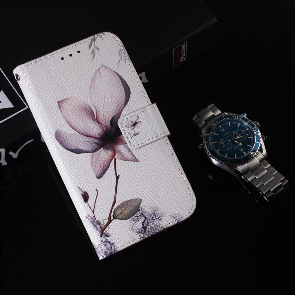 For Samsung Galaxy M14 5G Wallet Stand Pattern Printing Phone Case PU Leather Shockproof Cover Shell - Pink Flower