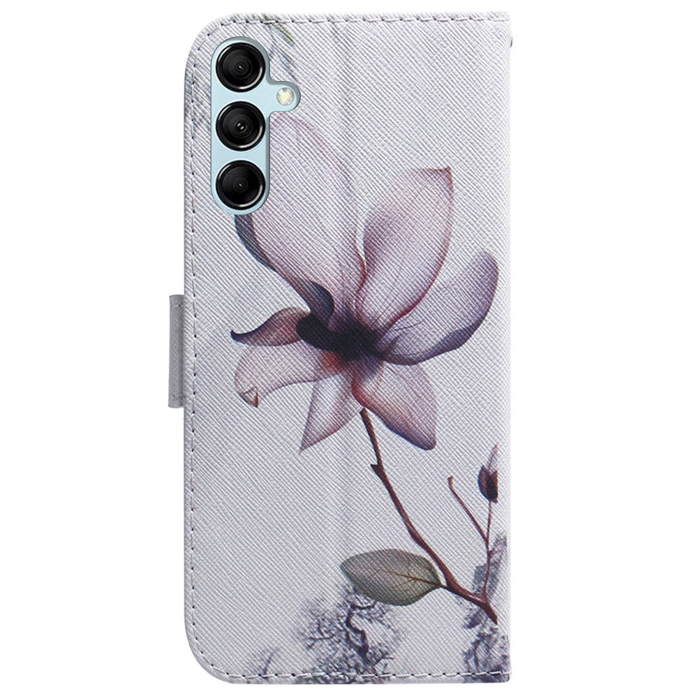 For Samsung Galaxy M14 5G Wallet Stand Pattern Printing Phone Case PU Leather Shockproof Cover Shell - Pink Flower