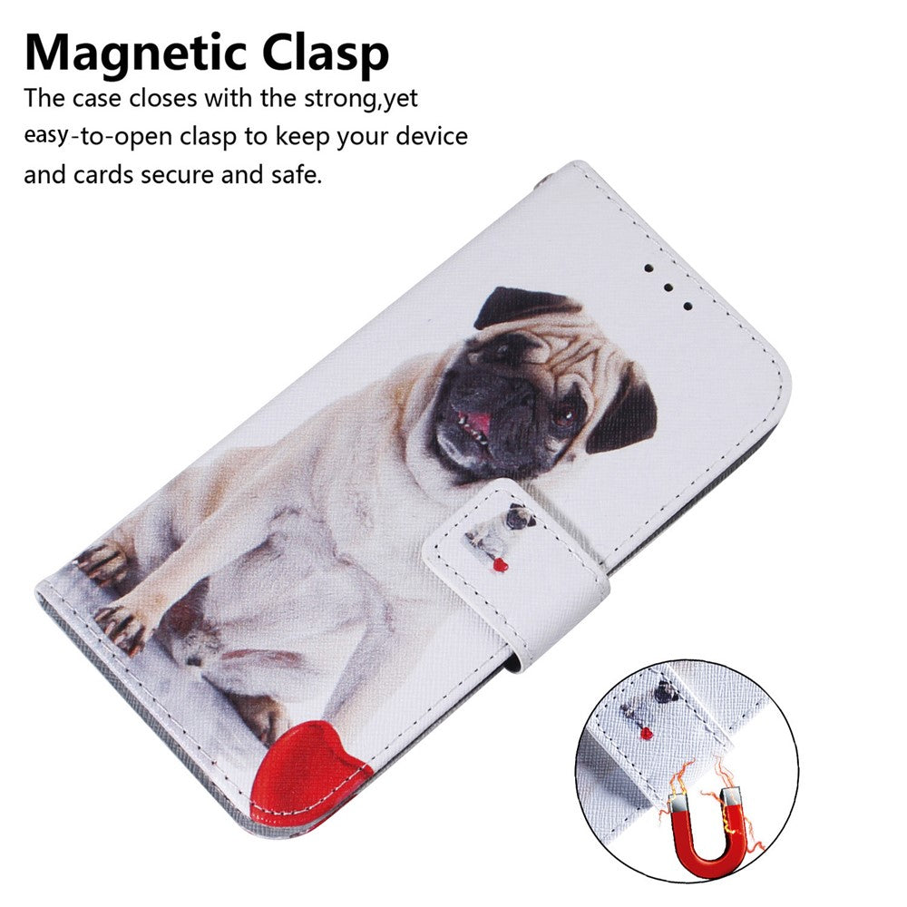 For Samsung Galaxy M14 5G Wallet Stand Pattern Printing Phone Case PU Leather Shockproof Cover Shell - Pug