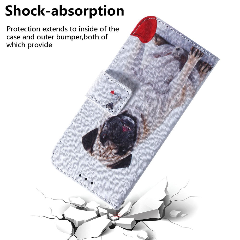 For Samsung Galaxy M14 5G Wallet Stand Pattern Printing Phone Case PU Leather Shockproof Cover Shell - Pug