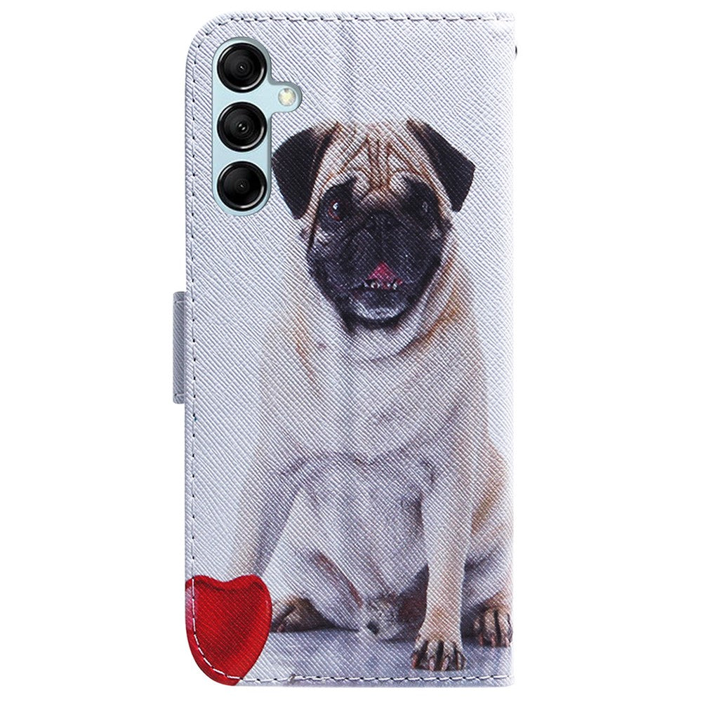 For Samsung Galaxy M14 5G Wallet Stand Pattern Printing Phone Case PU Leather Shockproof Cover Shell - Pug