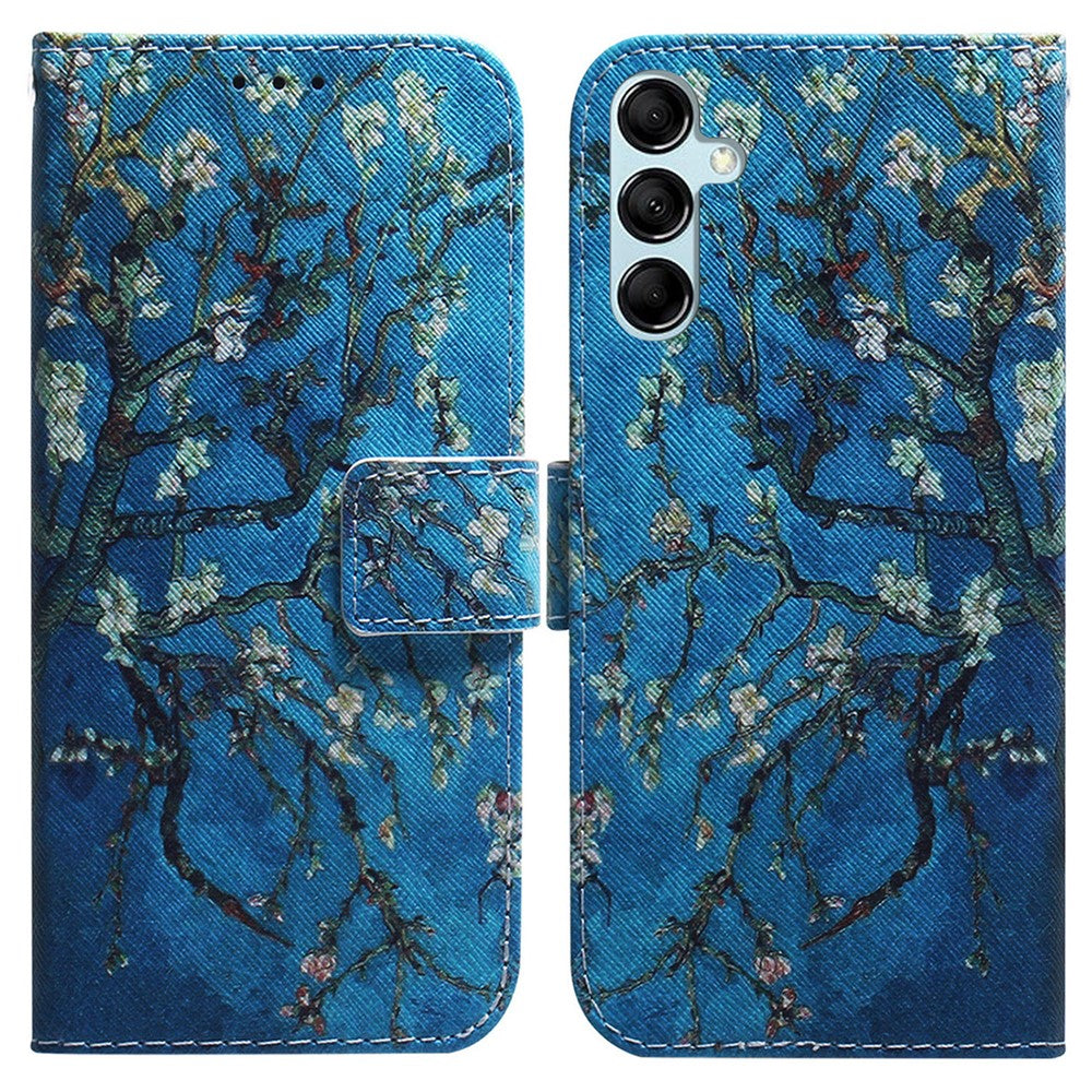 For Samsung Galaxy M14 5G Wallet Stand Pattern Printing Phone Case PU Leather Shockproof Cover Shell - Apricot Flowers