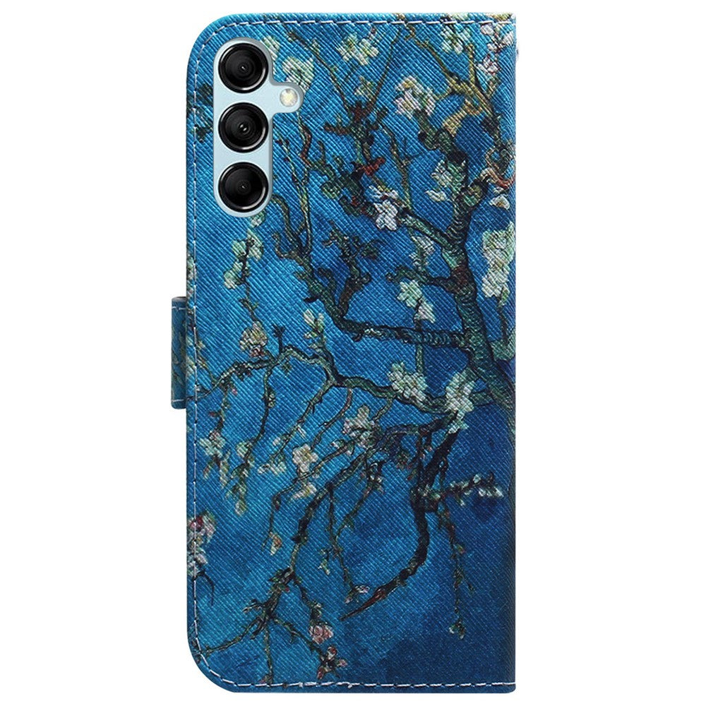 For Samsung Galaxy M14 5G Wallet Stand Pattern Printing Phone Case PU Leather Shockproof Cover Shell - Apricot Flowers
