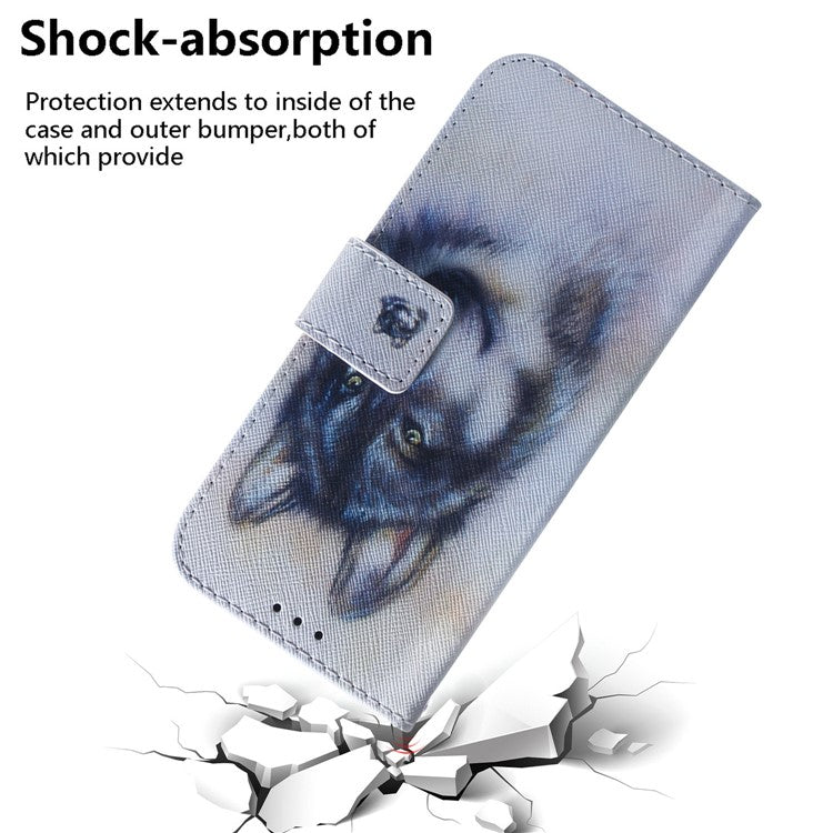 For Samsung Galaxy M14 5G Wallet Stand Pattern Printing Phone Case PU Leather Shockproof Cover Shell - Wolf