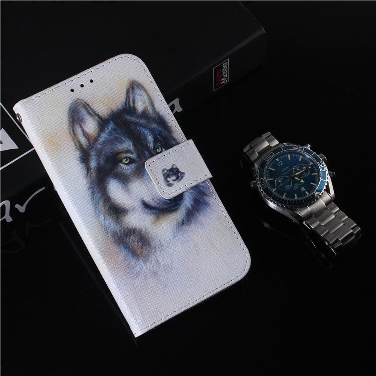 For Samsung Galaxy M14 5G Wallet Stand Pattern Printing Phone Case PU Leather Shockproof Cover Shell - Wolf