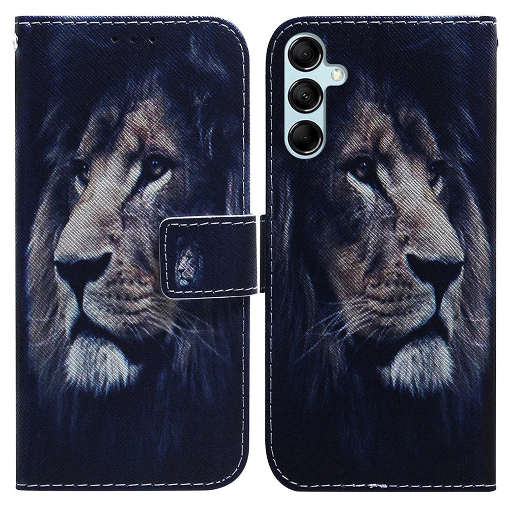 For Samsung Galaxy M14 5G Wallet Stand Pattern Printing Phone Case PU Leather Shockproof Cover Shell - Lion