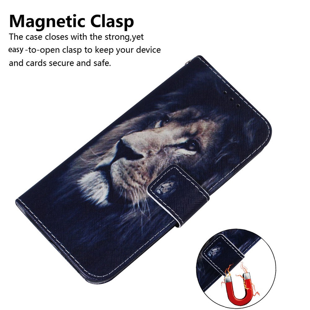 For Samsung Galaxy M14 5G Wallet Stand Pattern Printing Phone Case PU Leather Shockproof Cover Shell - Lion