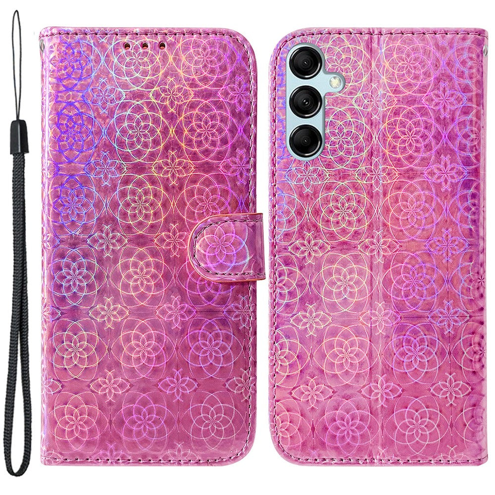 Phone Case for Samsung Galaxy M14 5G , Wallet Dazzling Flower Pattern PU Leather Flip Stand Phone Shell - Pink