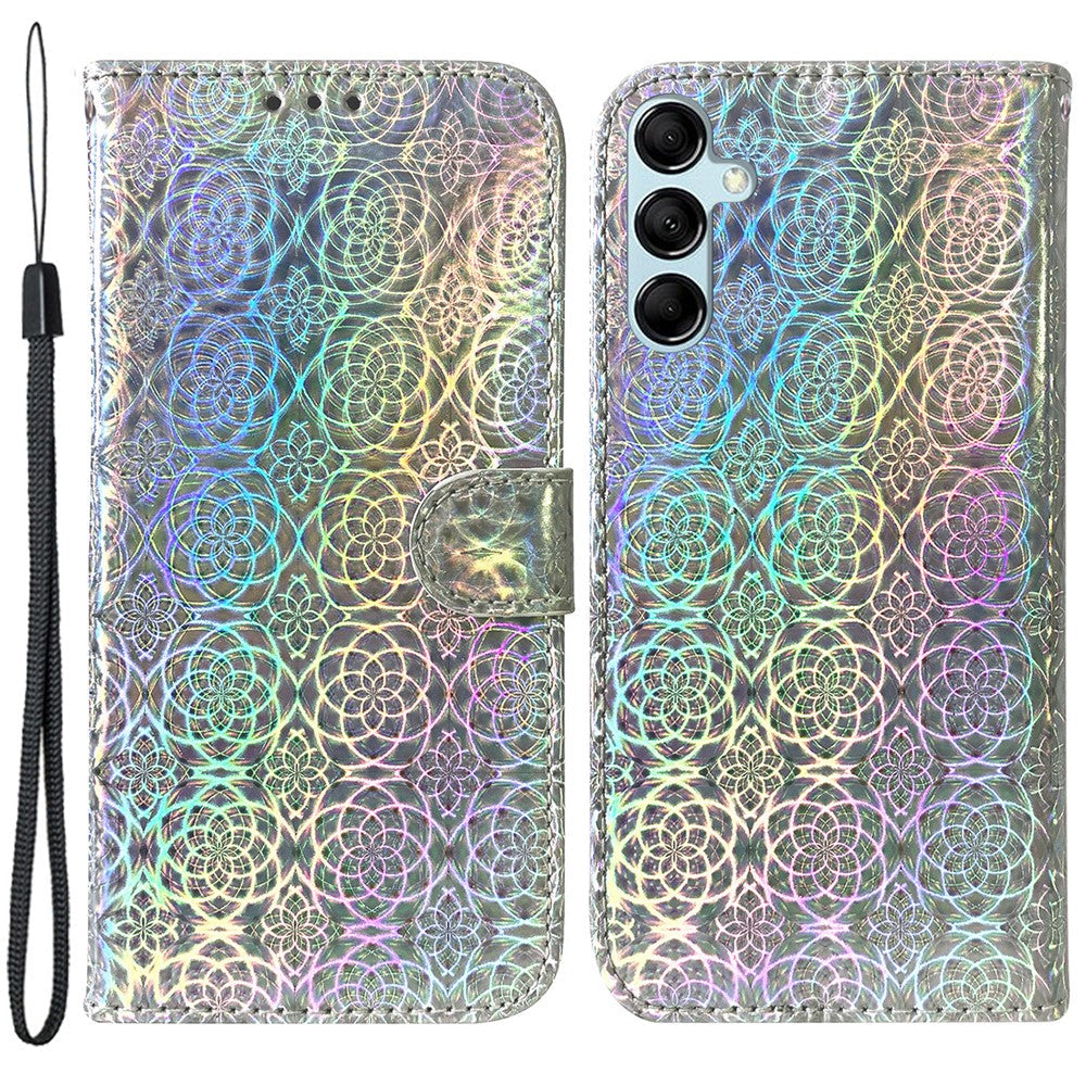 Phone Case for Samsung Galaxy M14 5G , Wallet Dazzling Flower Pattern PU Leather Flip Stand Phone Shell - Grey
