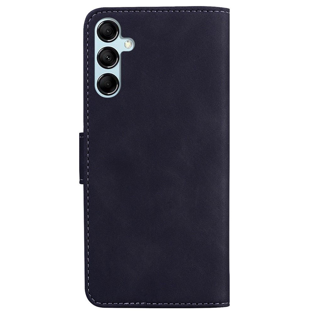 Solid Color Phone Case for Samsung Galaxy M14 5G Scratch Resistant PU Leather Wallet Stand Cover - Black