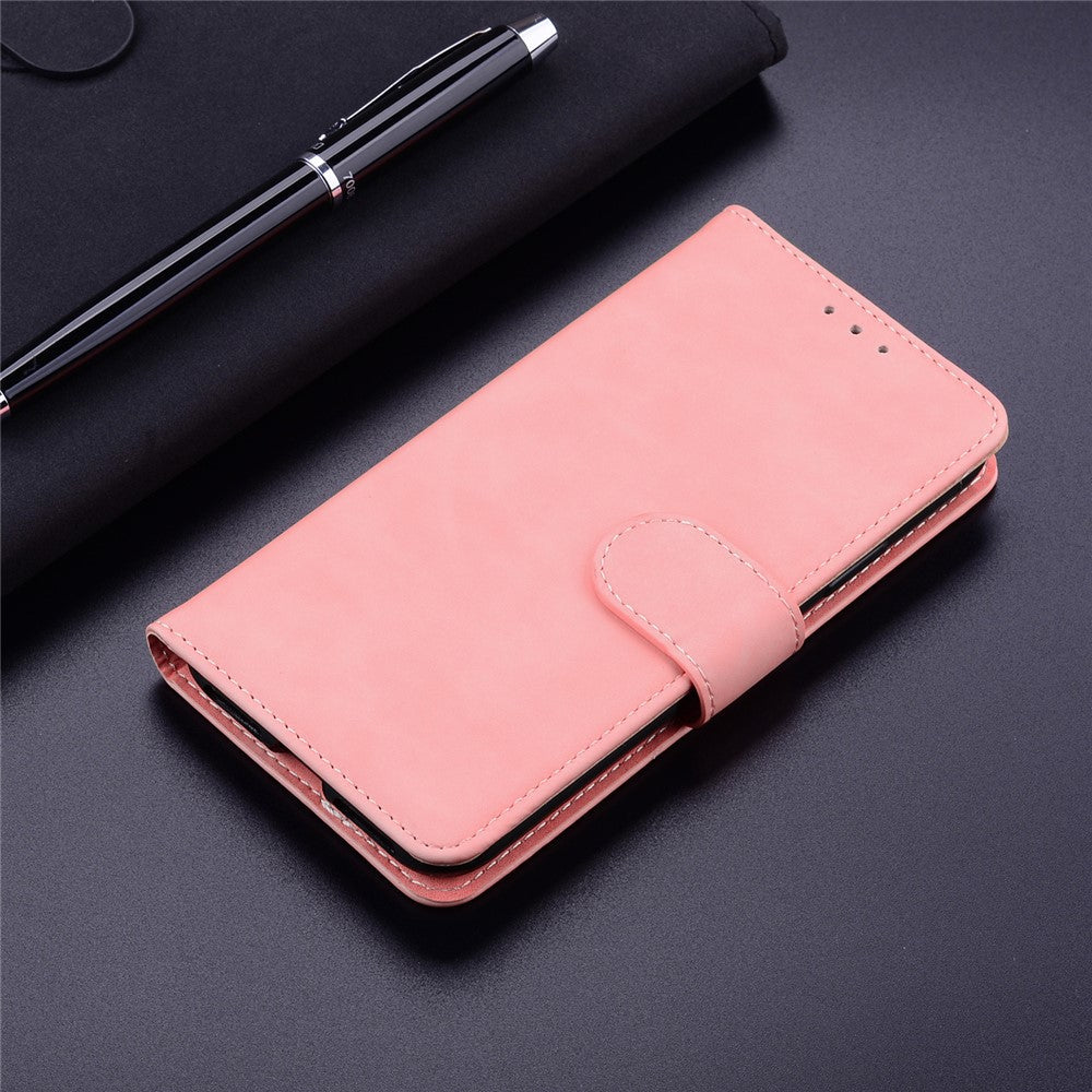 Solid Color Phone Case for Samsung Galaxy M14 5G Scratch Resistant PU Leather Wallet Stand Cover - Pink