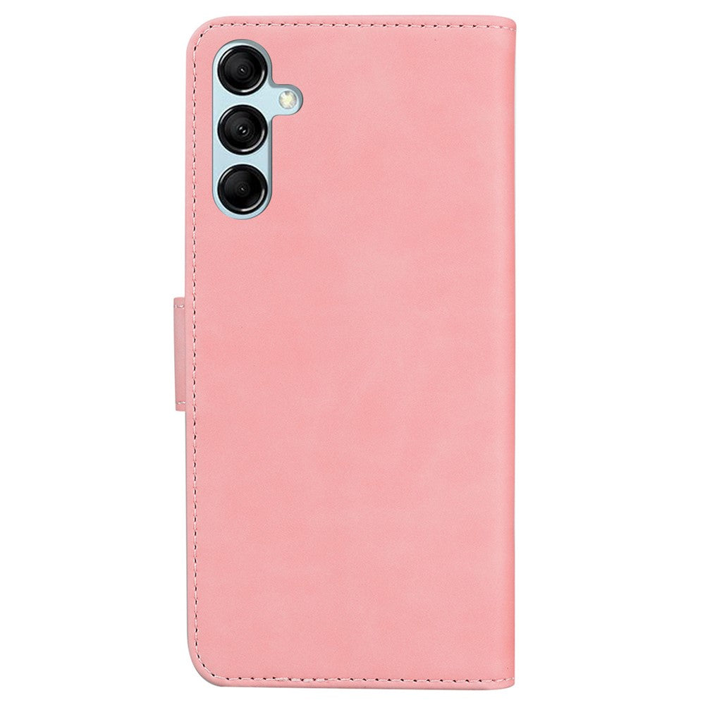 Solid Color Phone Case for Samsung Galaxy M14 5G Scratch Resistant PU Leather Wallet Stand Cover - Pink
