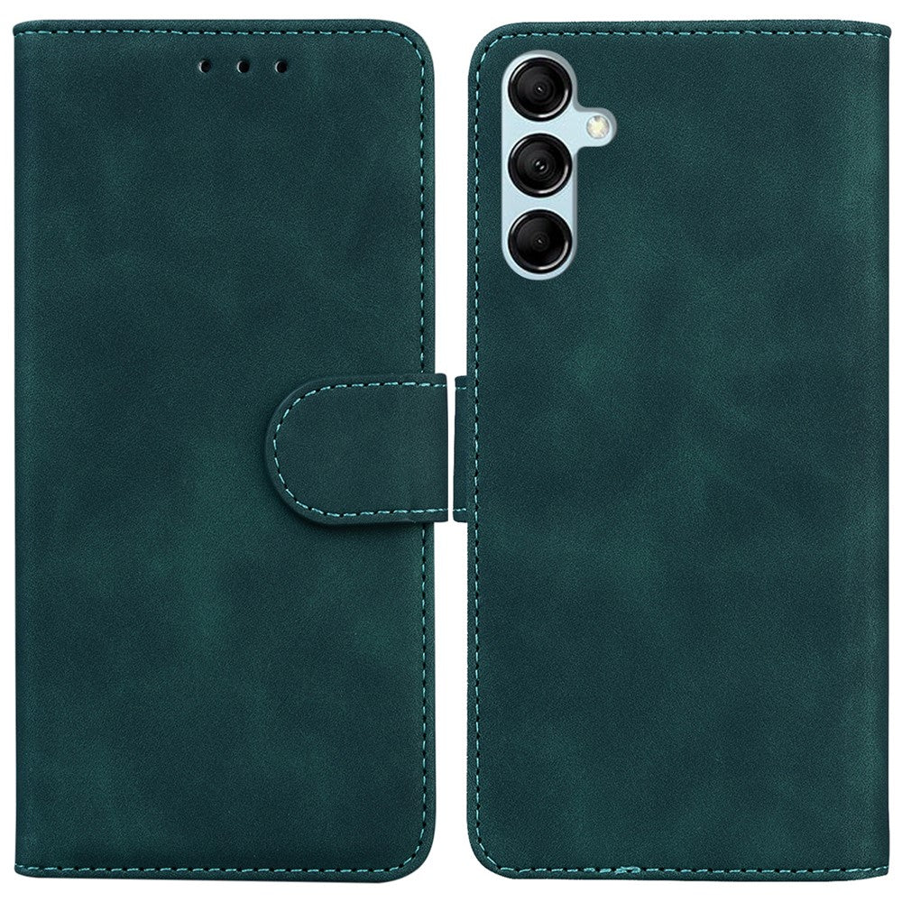 Solid Color Phone Case for Samsung Galaxy M14 5G Scratch Resistant PU Leather Wallet Stand Cover - Green