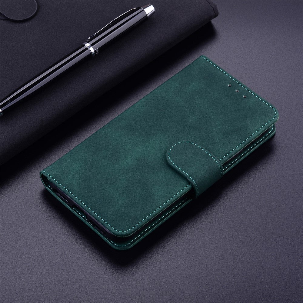 Solid Color Phone Case for Samsung Galaxy M14 5G Scratch Resistant PU Leather Wallet Stand Cover - Green