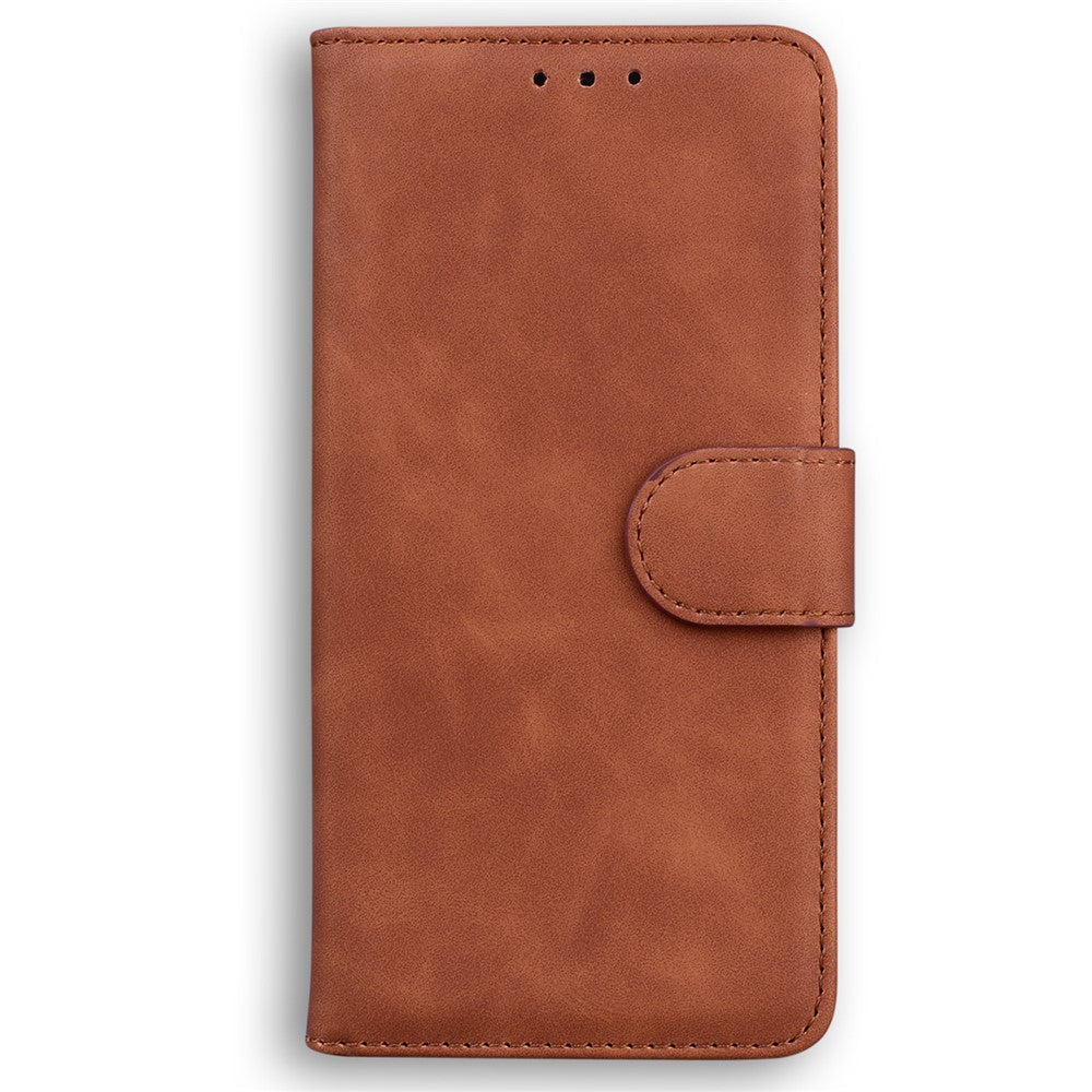 Solid Color Phone Case for Samsung Galaxy M14 5G Scratch Resistant PU Leather Wallet Stand Cover - Brown