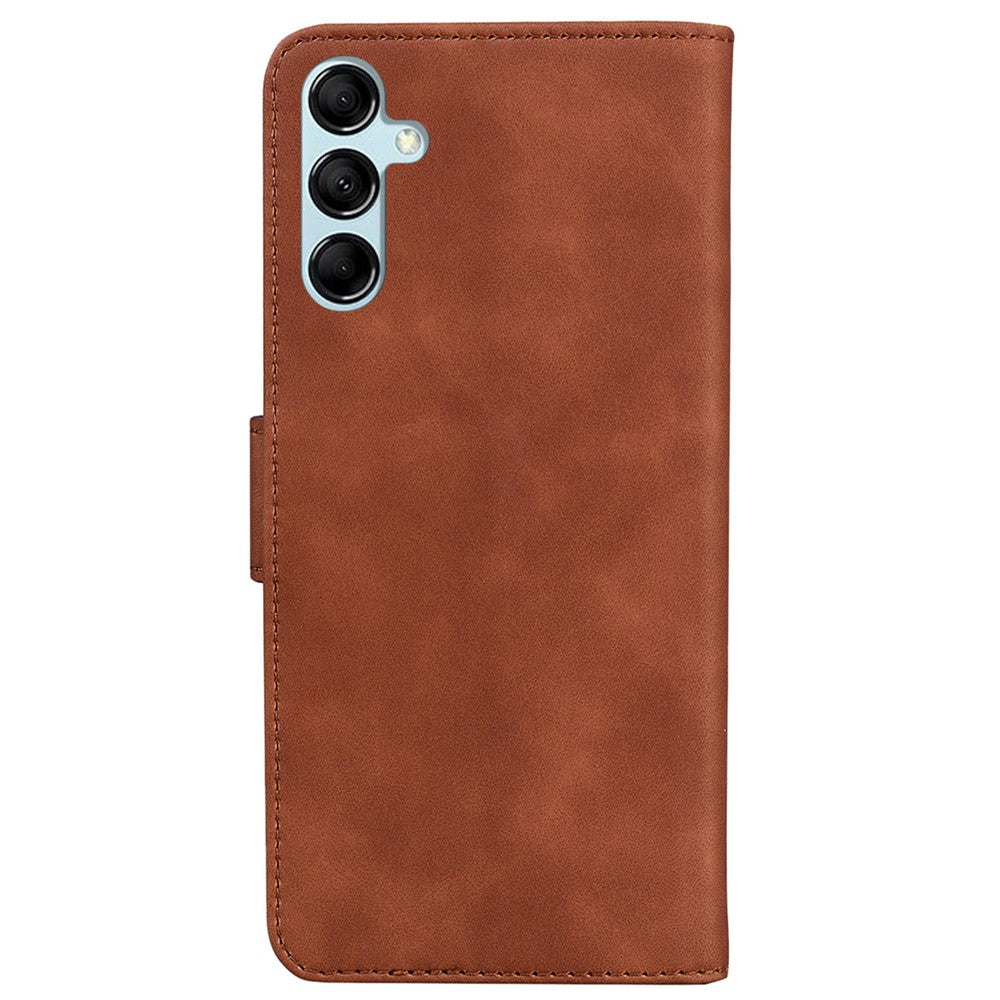 Solid Color Phone Case for Samsung Galaxy M14 5G Scratch Resistant PU Leather Wallet Stand Cover - Brown