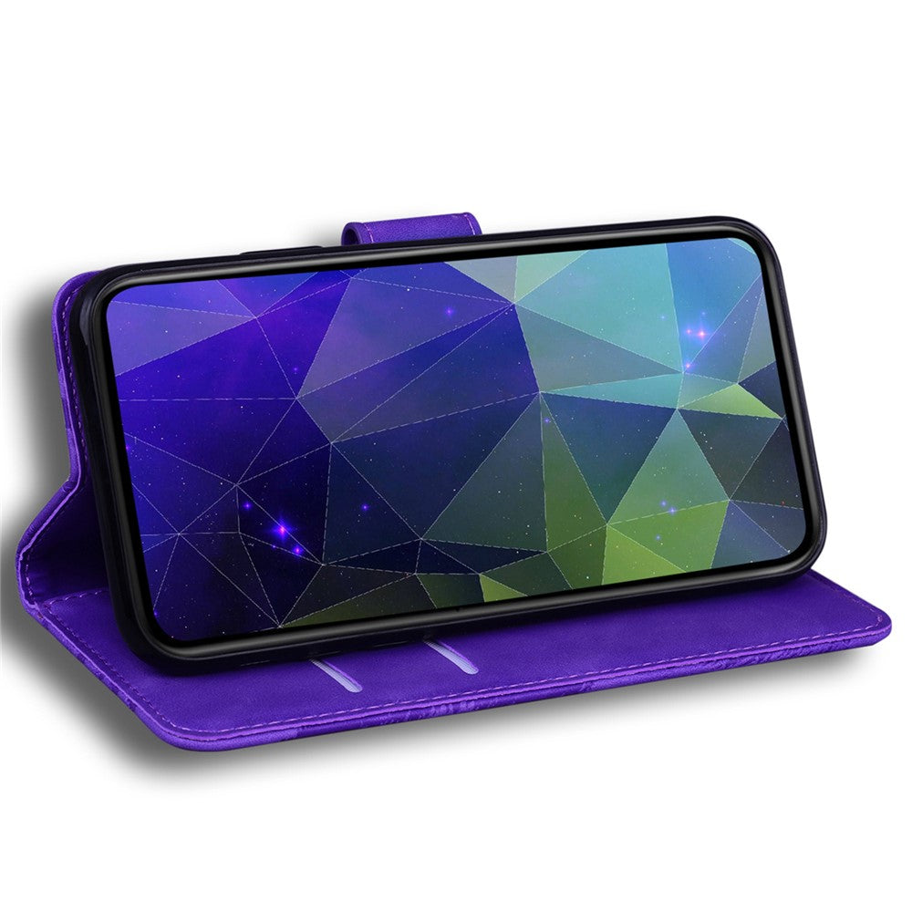Solid Color Phone Case for Samsung Galaxy M14 5G Scratch Resistant PU Leather Wallet Stand Cover - Purple