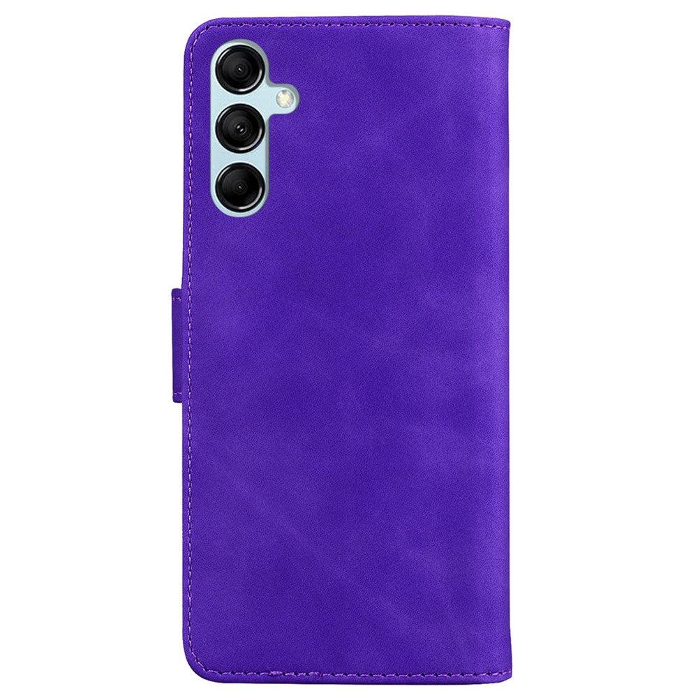 Solid Color Phone Case for Samsung Galaxy M14 5G Scratch Resistant PU Leather Wallet Stand Cover - Purple