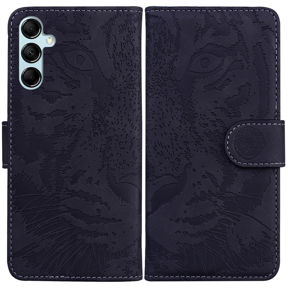 Tiger Imprinted Shell for Samsung Galaxy M14 5G Shockproof PU Leather Wallet Stand Case Phone Cover - Black