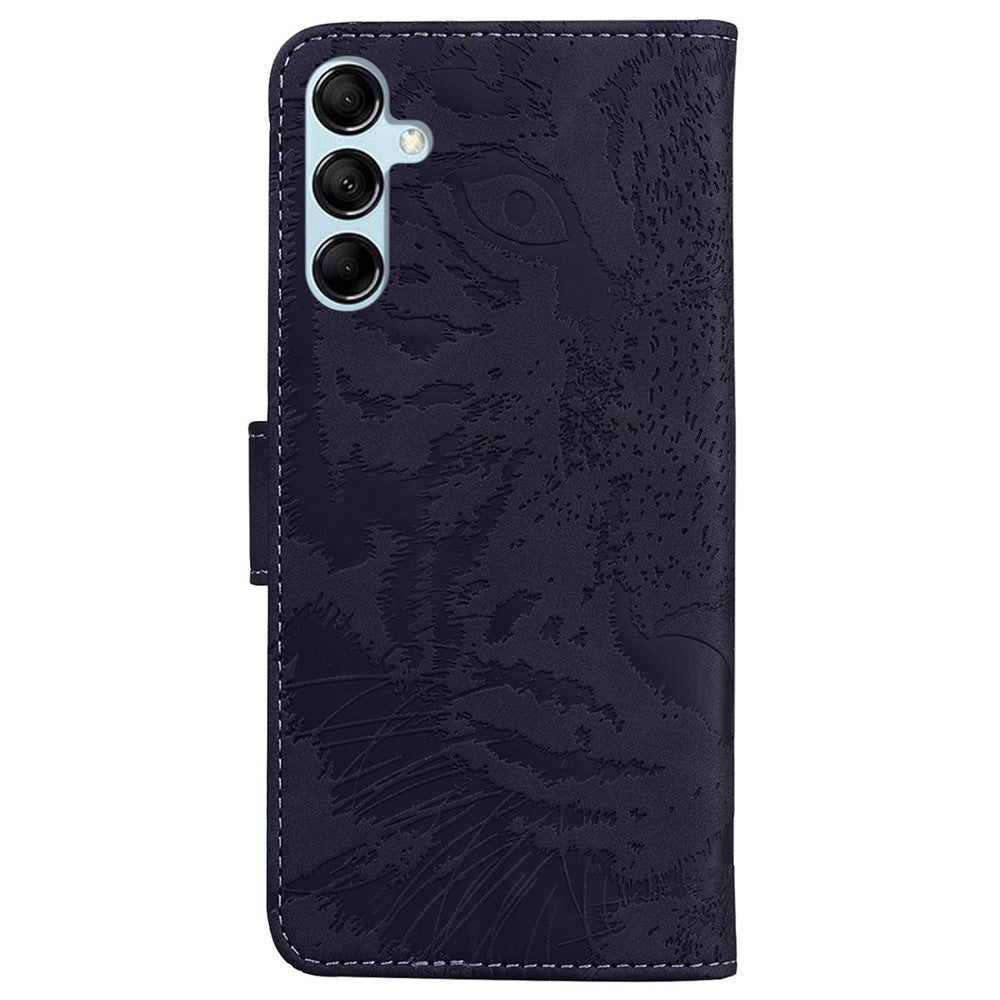 Tiger Imprinted Shell for Samsung Galaxy M14 5G Shockproof PU Leather Wallet Stand Case Phone Cover - Black