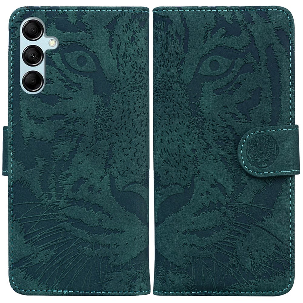Tiger Imprinted Shell for Samsung Galaxy M14 5G Shockproof PU Leather Wallet Stand Case Phone Cover - Green