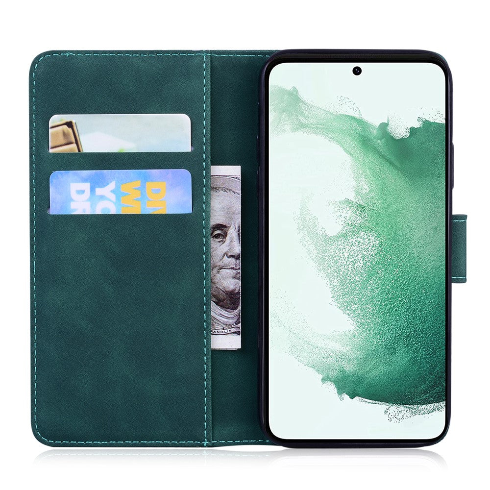 Tiger Imprinted Shell for Samsung Galaxy M14 5G Shockproof PU Leather Wallet Stand Case Phone Cover - Green