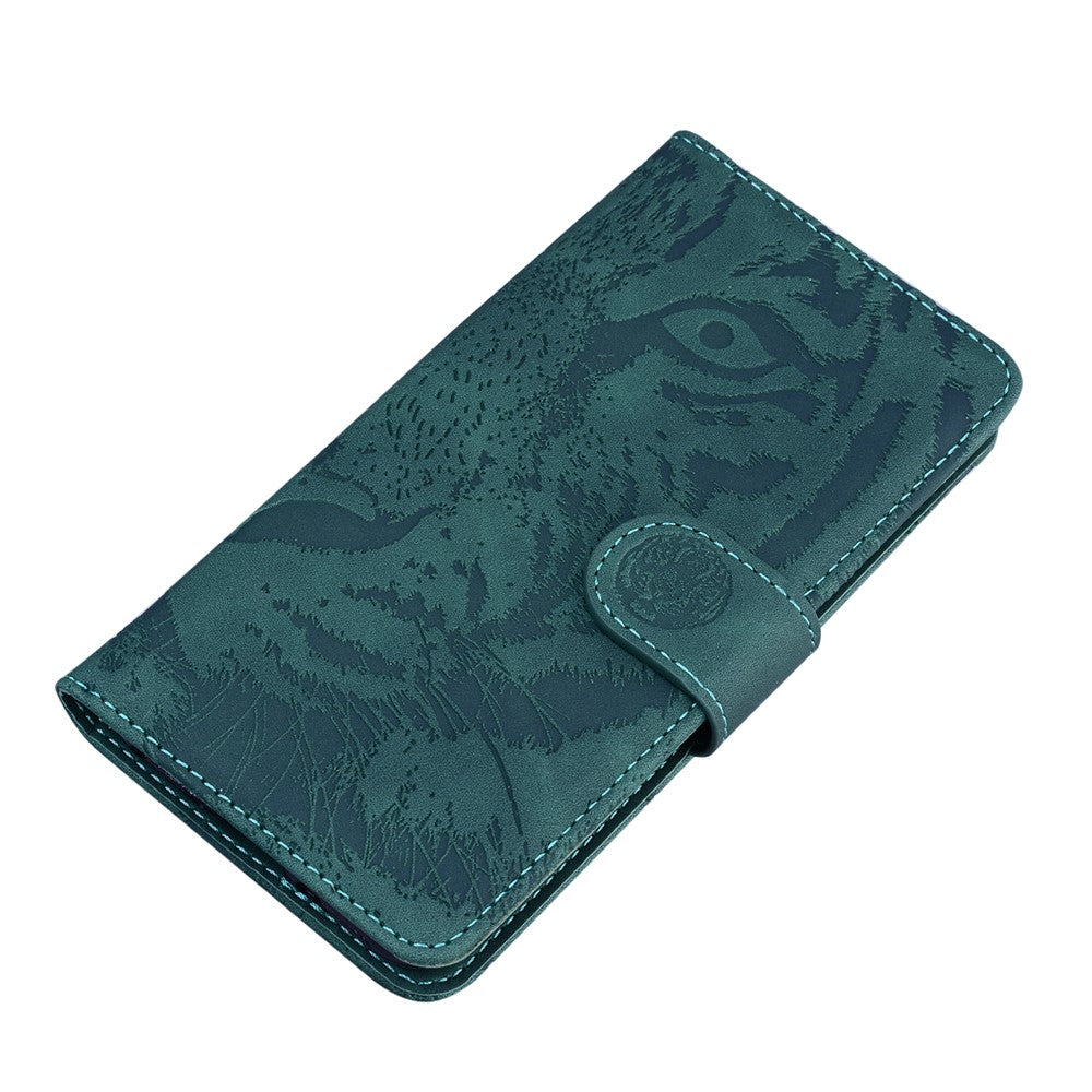 Tiger Imprinted Shell for Samsung Galaxy M14 5G Shockproof PU Leather Wallet Stand Case Phone Cover - Green