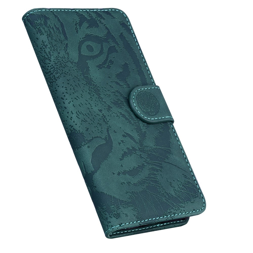 Tiger Imprinted Shell for Samsung Galaxy M14 5G Shockproof PU Leather Wallet Stand Case Phone Cover - Green