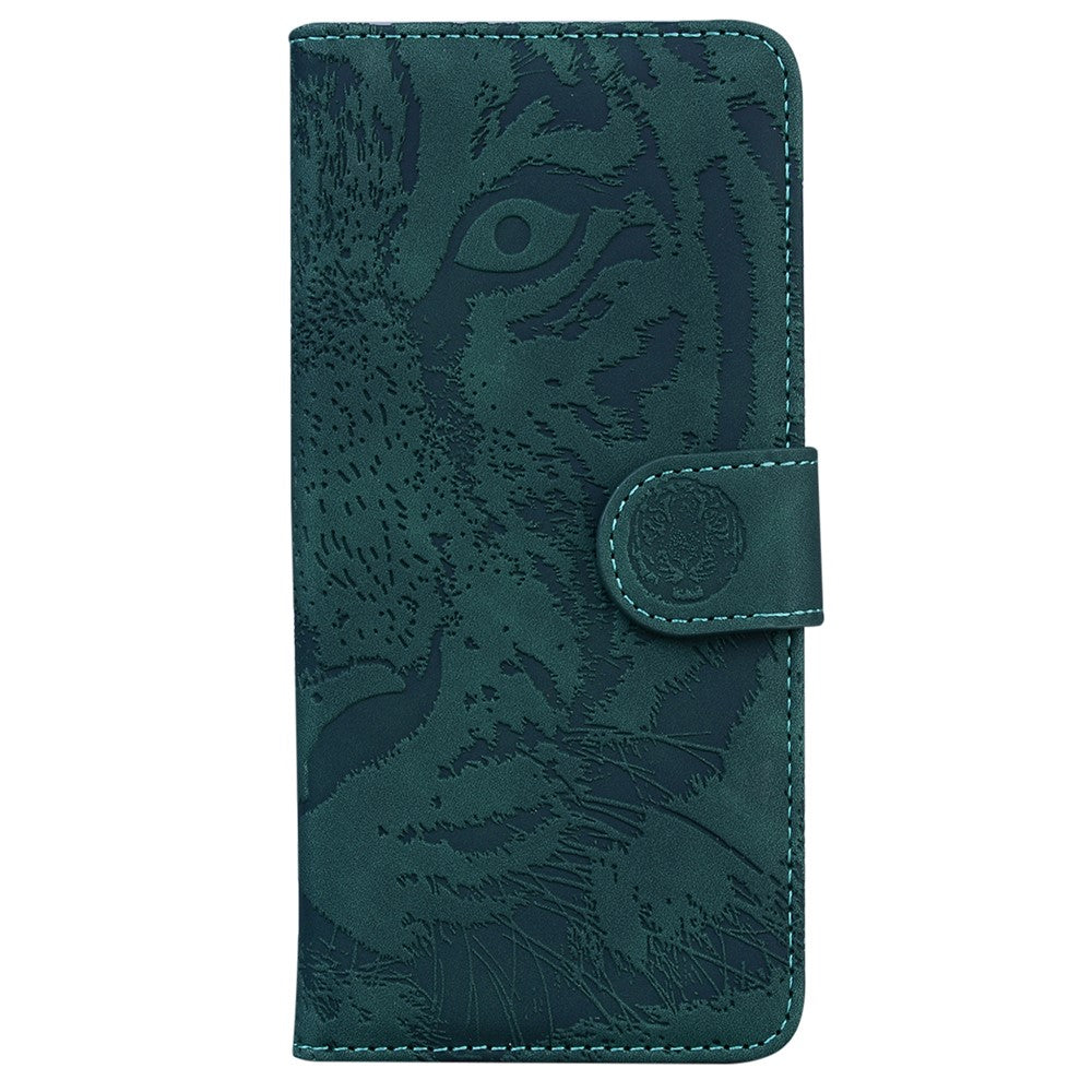 Tiger Imprinted Shell for Samsung Galaxy M14 5G Shockproof PU Leather Wallet Stand Case Phone Cover - Green
