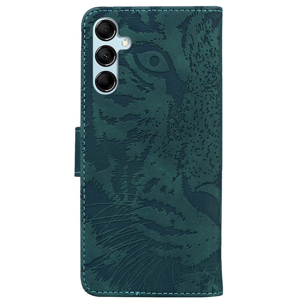 Tiger Imprinted Shell for Samsung Galaxy M14 5G Shockproof PU Leather Wallet Stand Case Phone Cover - Green