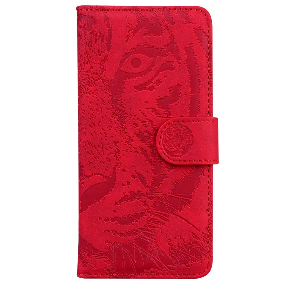 Tiger Imprinted Shell for Samsung Galaxy M14 5G Shockproof PU Leather Wallet Stand Case Phone Cover - Red